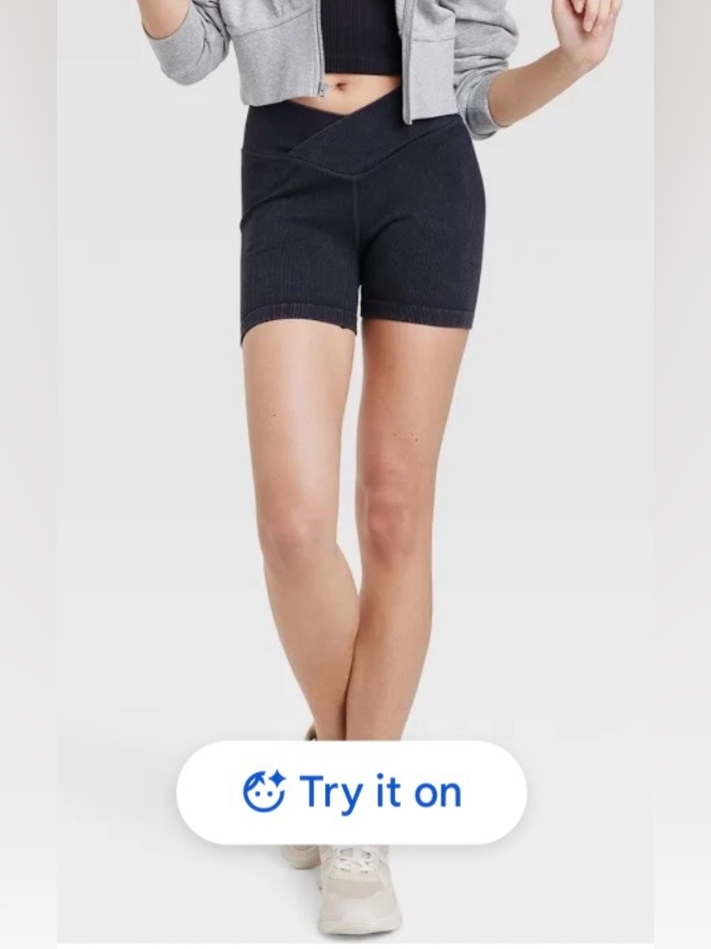 Womens JoyLab cross waist black bike shorts NWT
